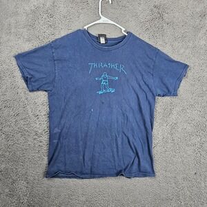Thrasher Skateboard Magazine Graphic T-Shirt Mens Large Navy Blue San Francisco